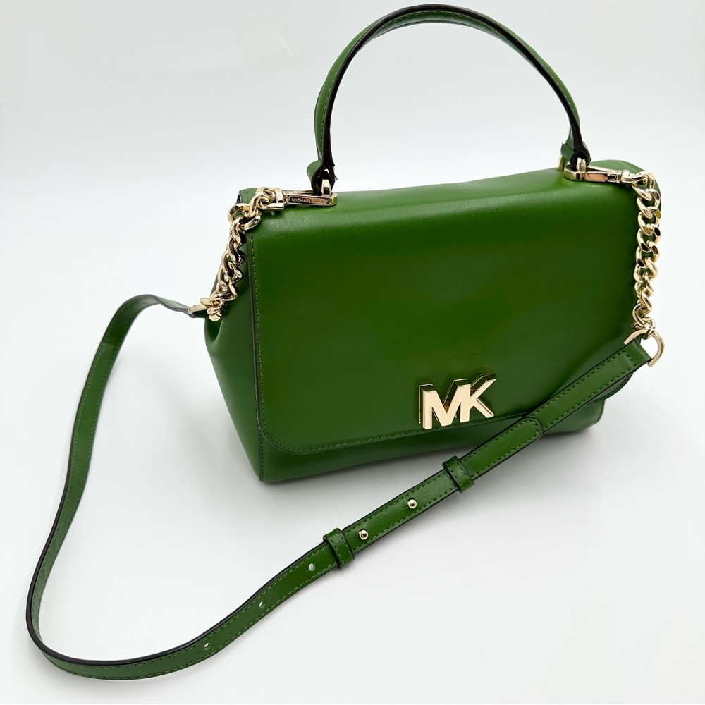 Michael Kors Mott Medium Leather Satchel 30S8GOXS2L True Green - Picture 3 of 16